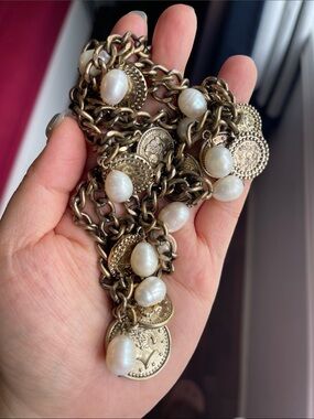 Ann Taylor Freshwater Pearl Vintage Style Charm Necklace